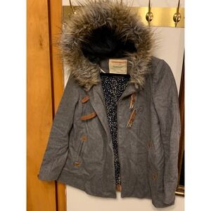 Anthropologie Cartonnier Womens Grey Wool Coat Faux Fur Winter Jacket size 6